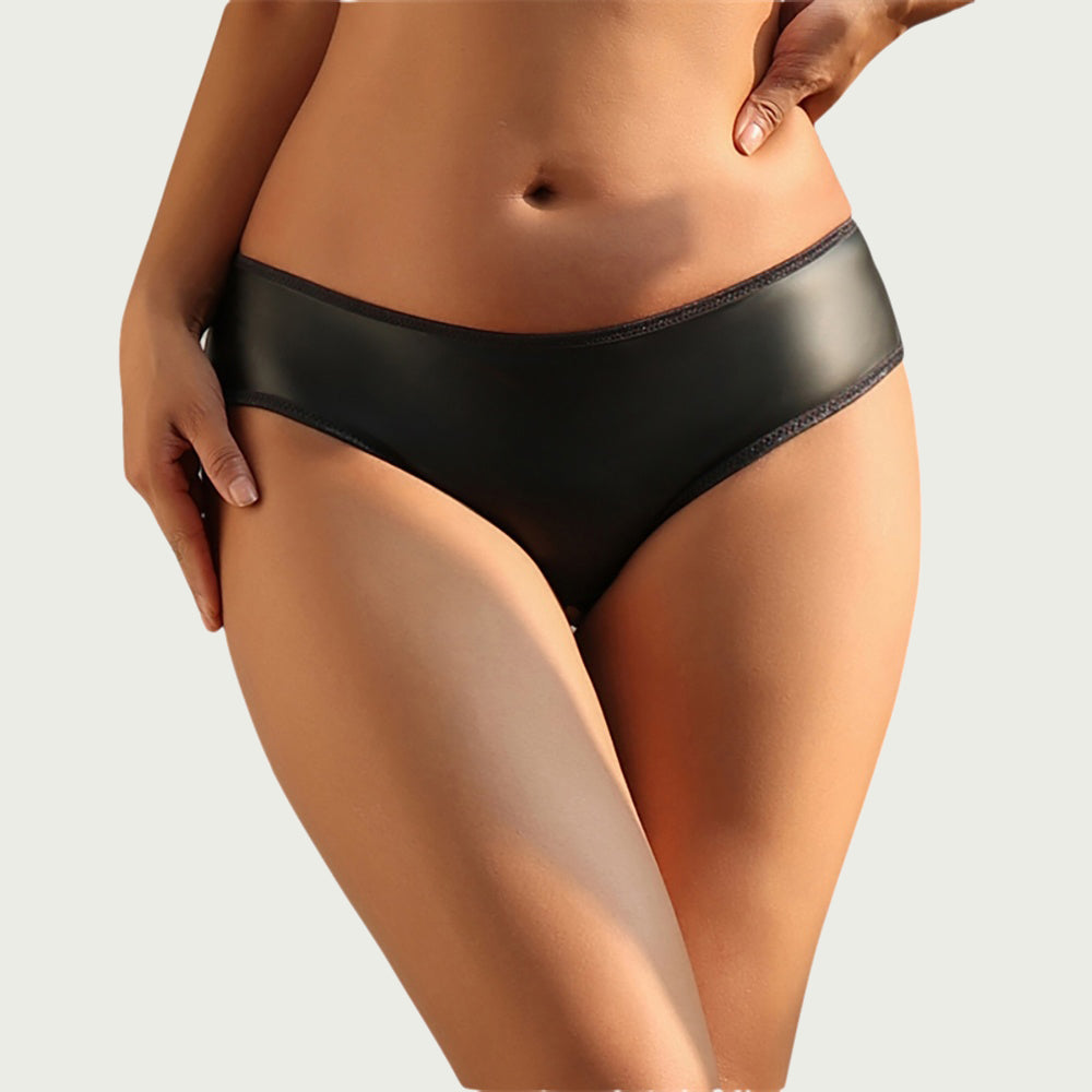 OhYeah black faux leather open panties