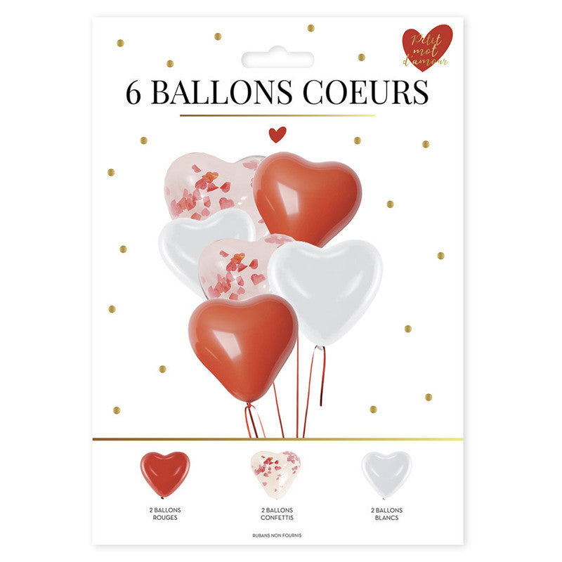 Ballons cœur et confettis x6 - Ballons coeur et confettis x 6