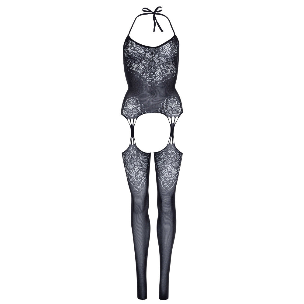 Netz-Einteiler mit Strumpfgürtel-Optik - S-L