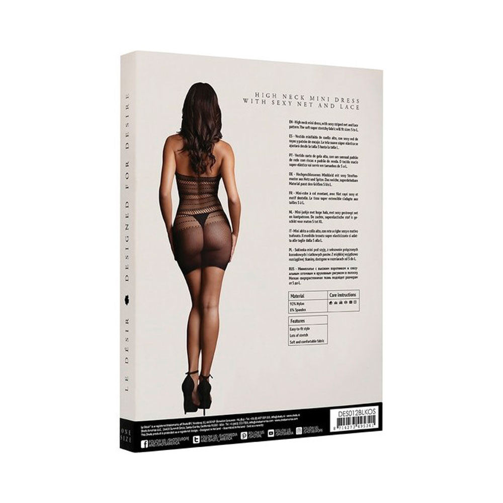 Mini black mesh dress with high neck Le Désir - Black fishnet mini dress with high neck