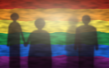 Illustration graphique aux motifs ondulés et colorés inspirés du drapeau arc-en-ciel LGBTQIA+