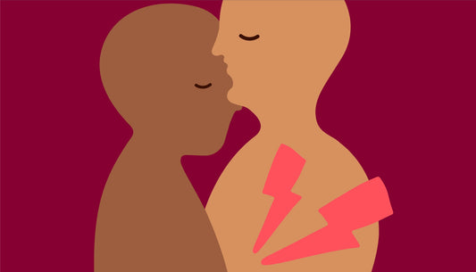 Illustration d'un couple enlacé représentant les douleurs pendant les rapports sexuels et la dyspareunie.