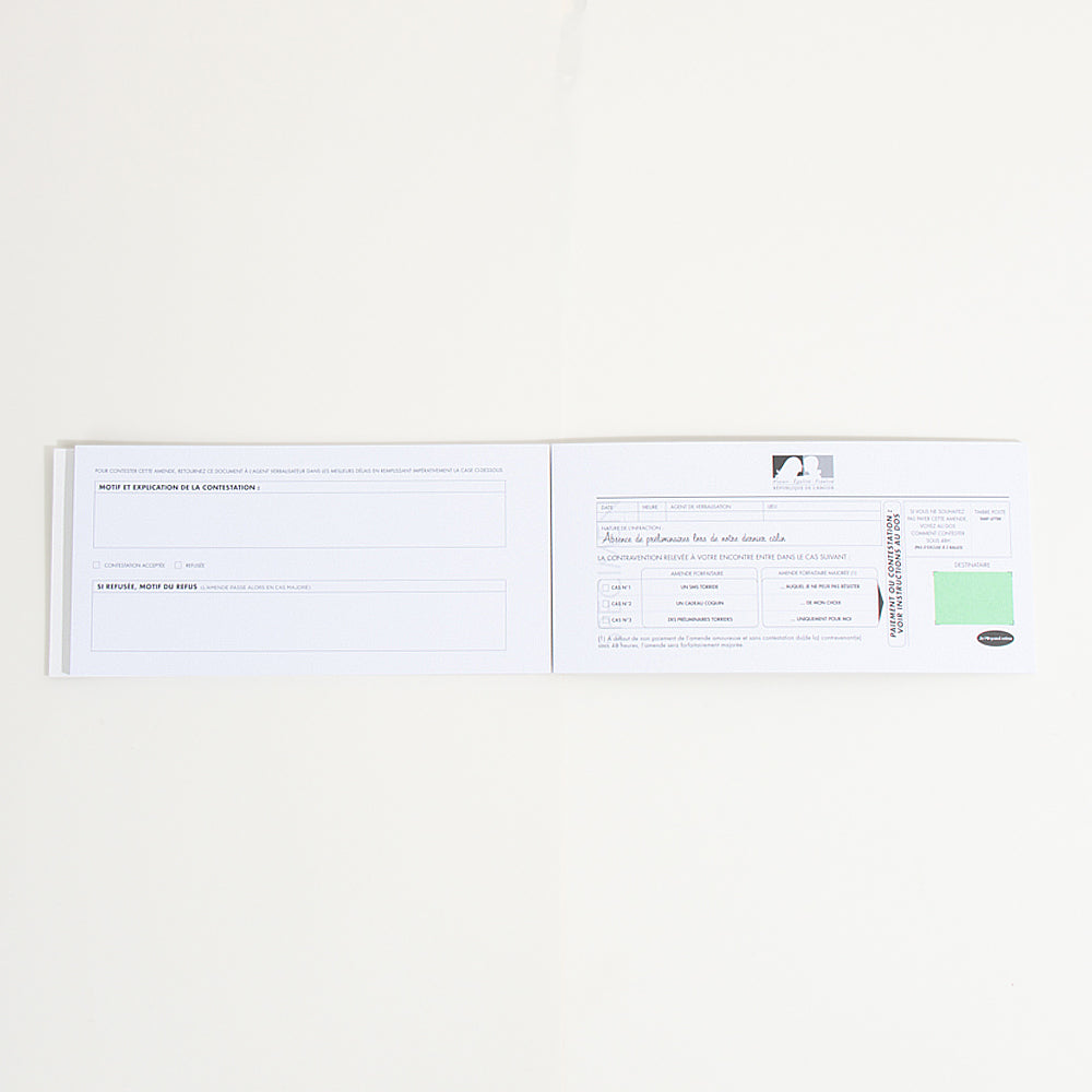 Carnet de mise à l'amende amoureux