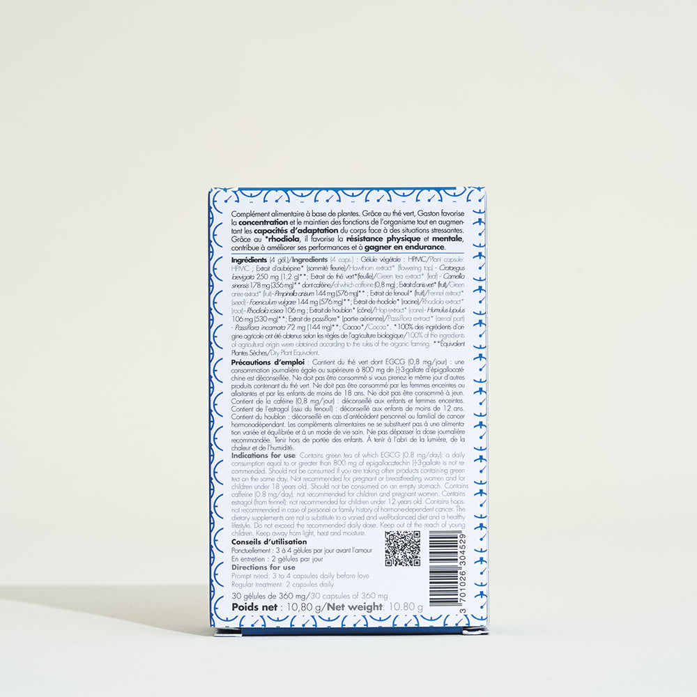 100% organic men's delayer for man Gaston Étalon
 - 30 capsules