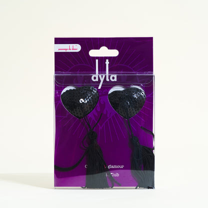 Dyta Sequin Heart Nipple Covers - Black