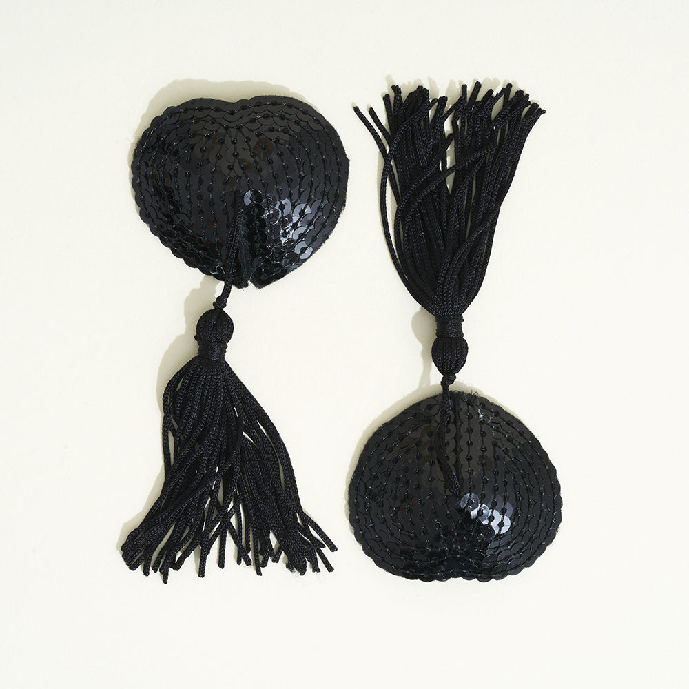 Dyta Sequin Heart Nipple Covers - Black