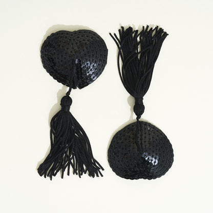 Dyta Sequin Heart Nipple Covers - Black