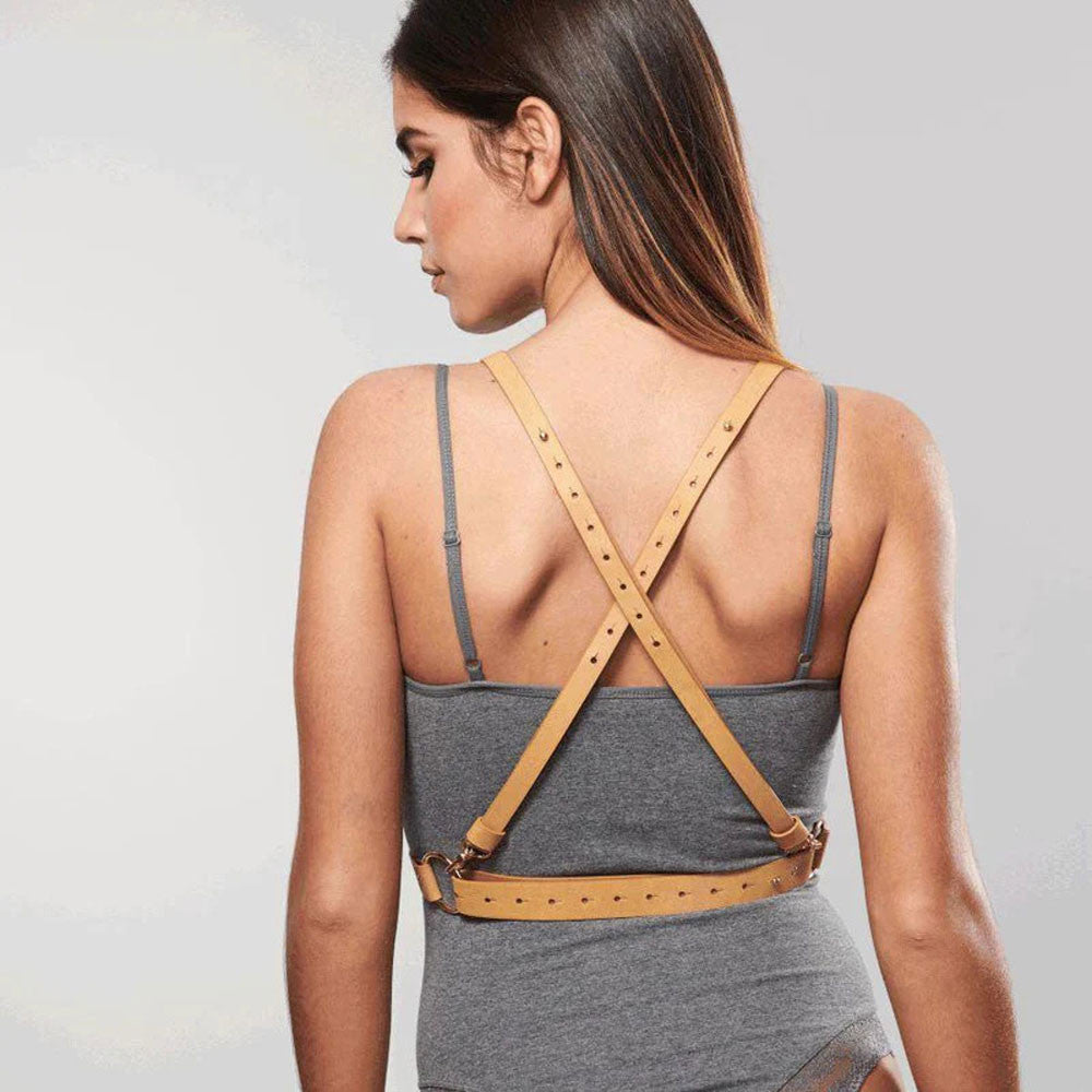 BDSM cross bust harness - Brown
