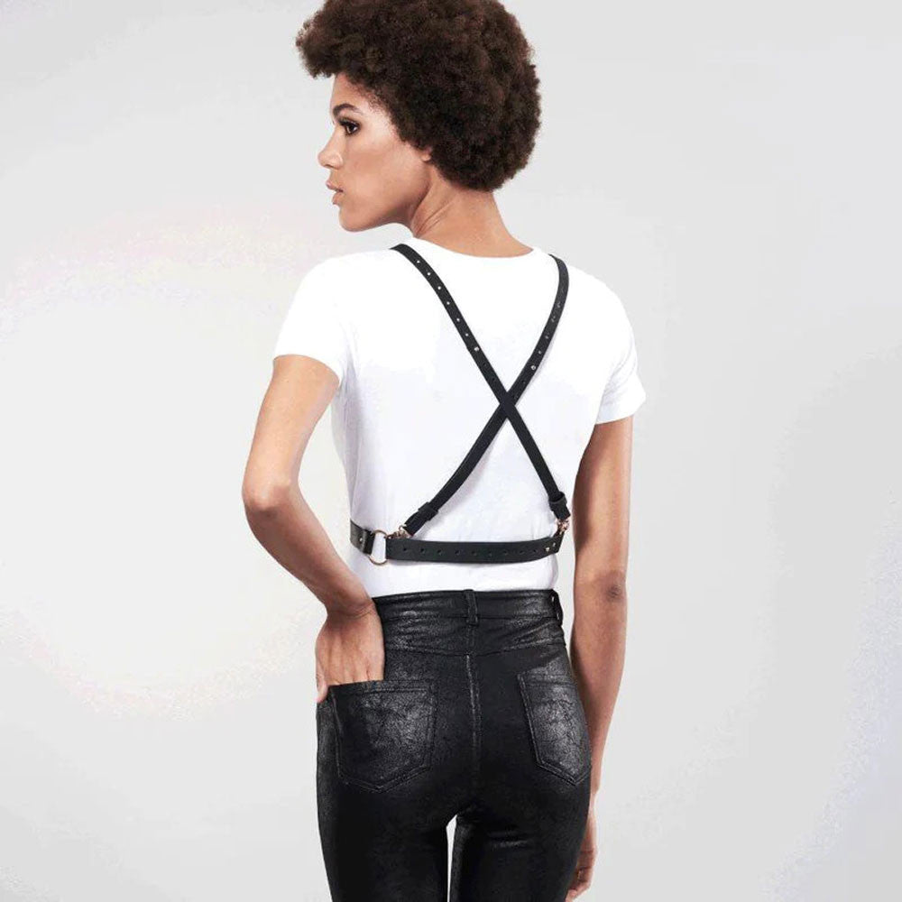 BDSM cross bust harness - Black