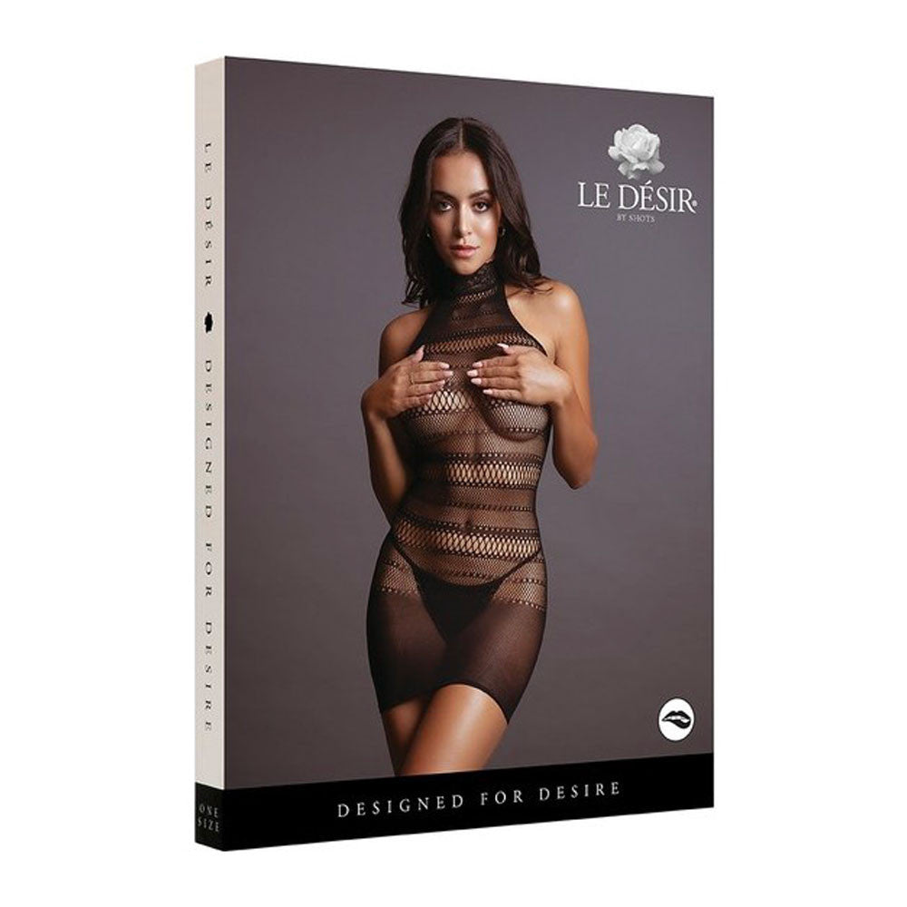 Mini black mesh dress with high neck Le Désir 